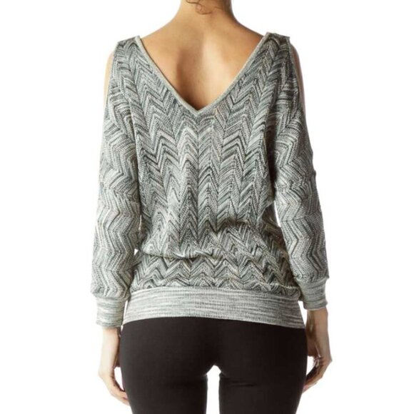 INC Green Beige Off-Shoulder Metallic Knit Top - Picture 3 of 3